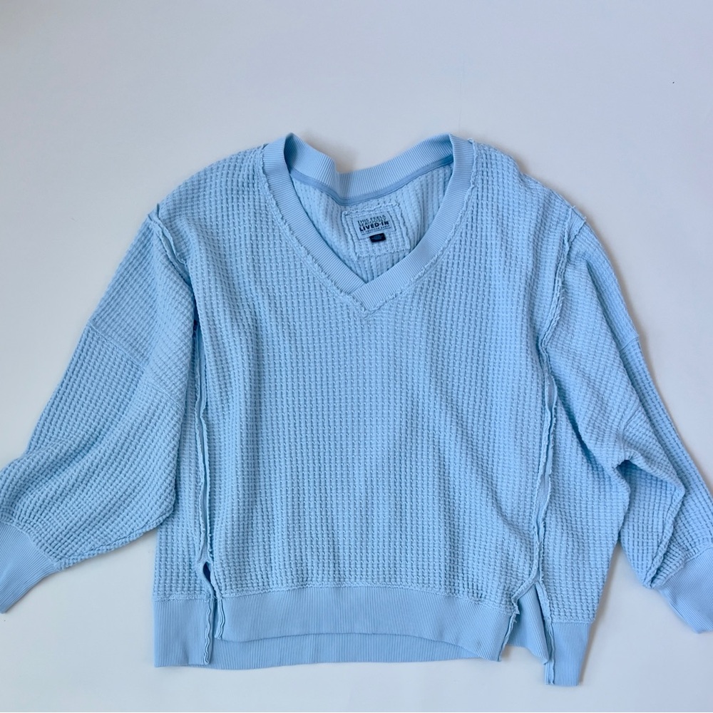 American eagle women’s Icy Blue V-Neck waffle Sweatshirt - Picture 1 of 5